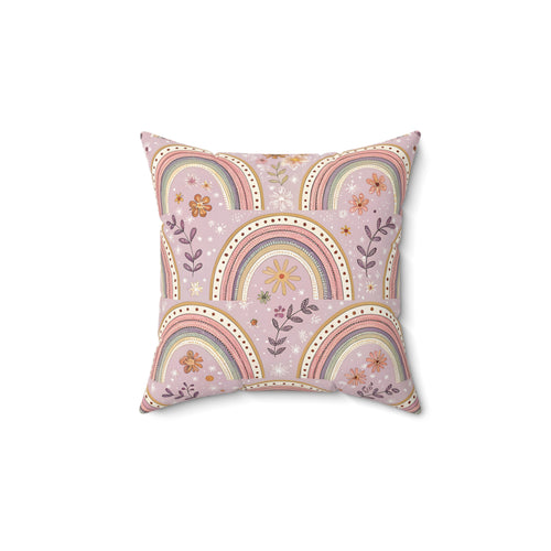 Petal Arches decorative nursery pillow on a glider chair