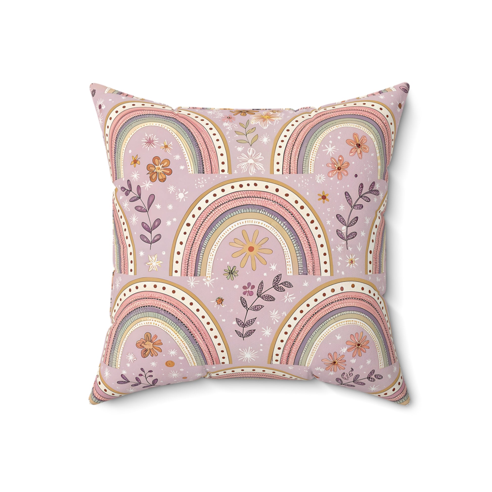 Close detail of the woven-look arch print on the faux suede pillow