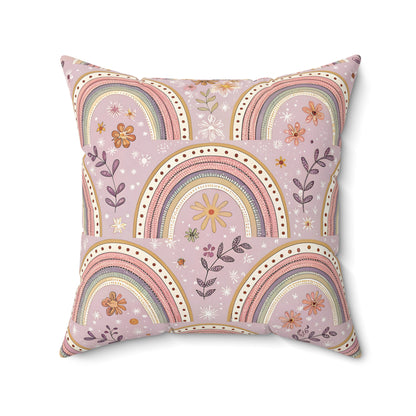 Faux suede pillow with scalloped arch rows and small daisies