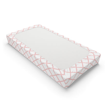 Soft pink lattice print fitted changing pad cover