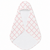 Pink Trellis hooded baby towel wrapped around a baby