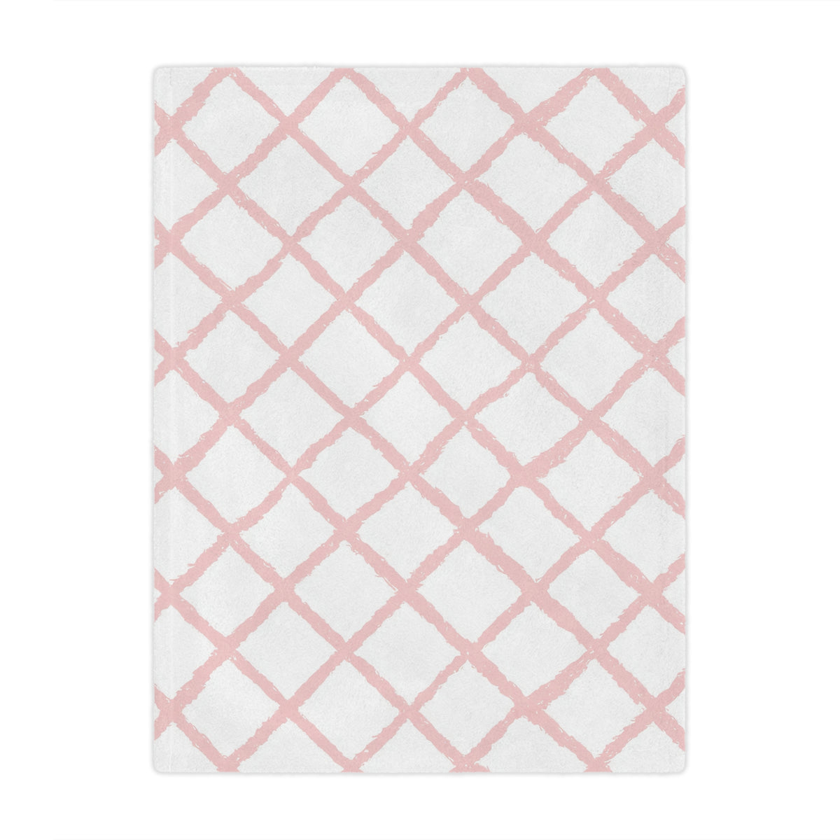 Soft pink lattice print minky baby blanket folded