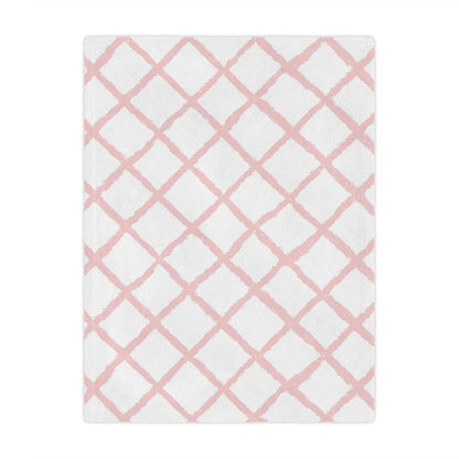 Soft pink lattice print minky baby blanket folded