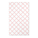 Rectangular pink lattice print nursery rug shown from above