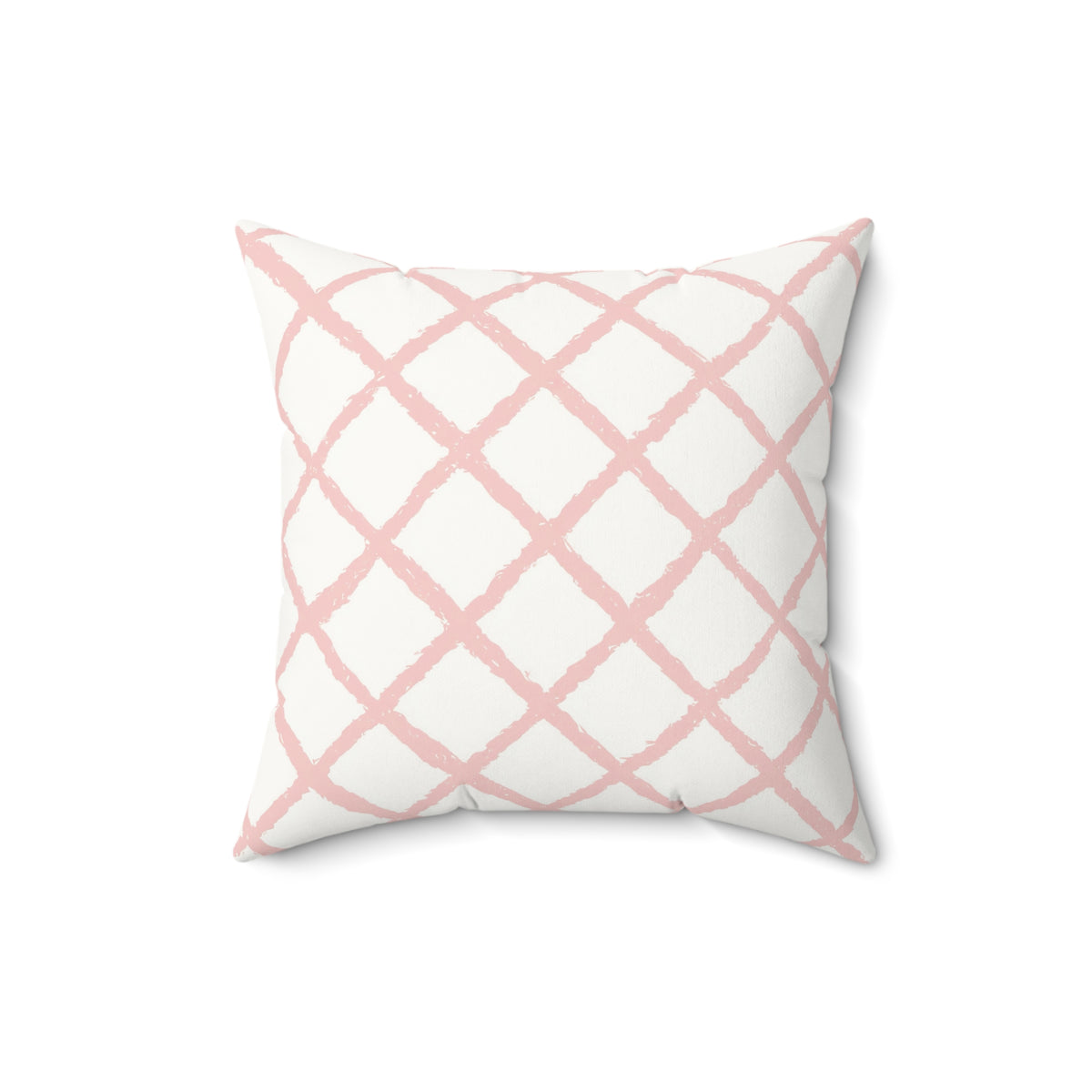 Faux suede nursery pillow in a soft pink lattice print