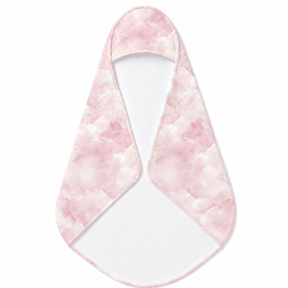 Pink Watercolor Clouds hooded baby towel wrapped around a baby