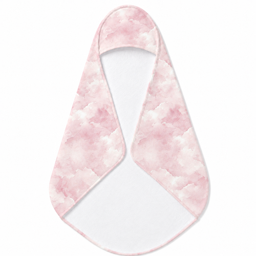 Pink Watercolor Clouds hooded baby towel wrapped around a baby