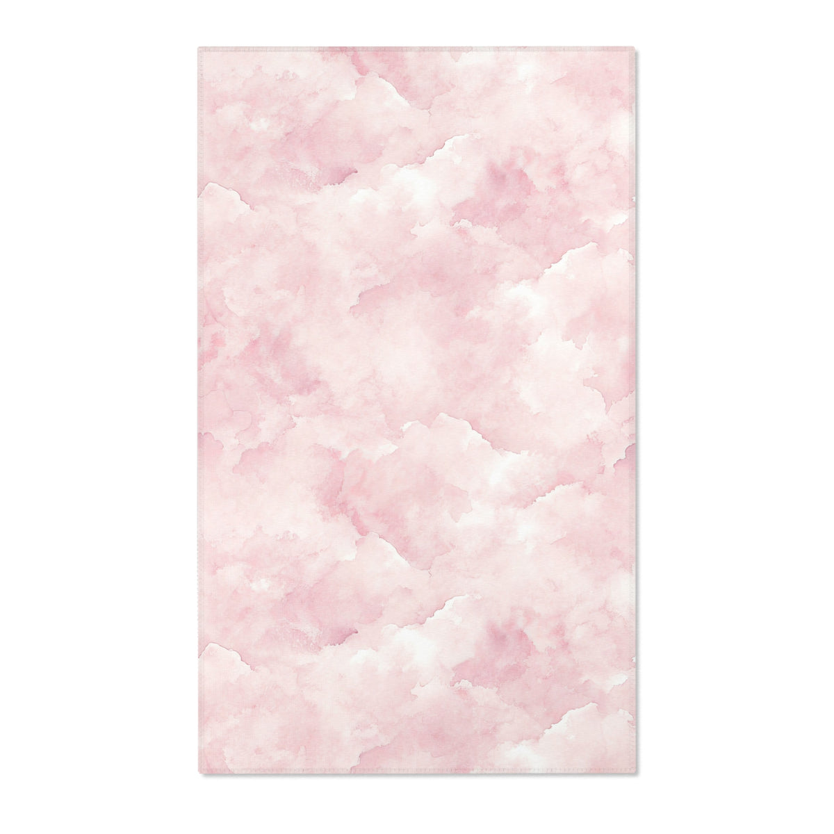 Rectangular pink cloud print nursery rug shown from above