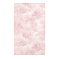 Rectangular pink cloud print nursery rug shown from above