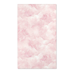 Rectangular pink cloud print nursery rug shown from above