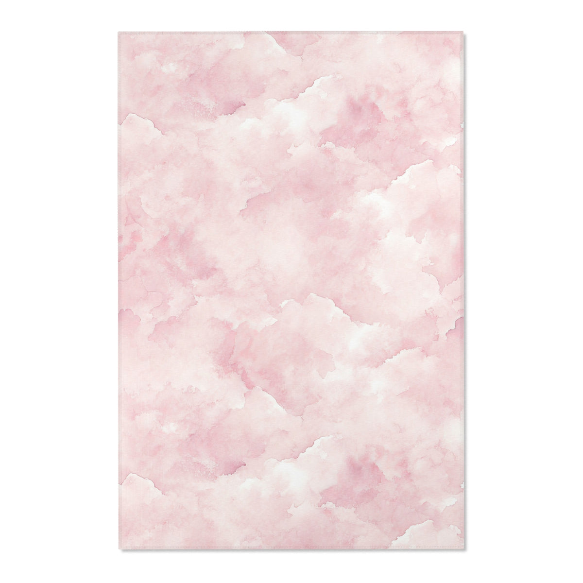Close-up of the watercolor print on a pink nursery area rug