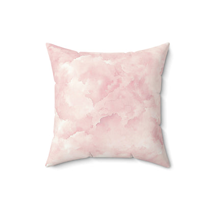 Faux suede nursery pillow in a soft pink watercolor cloud print
