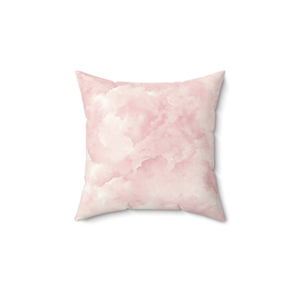 Square decorative pillow in a pink cloud print for a baby girl's room