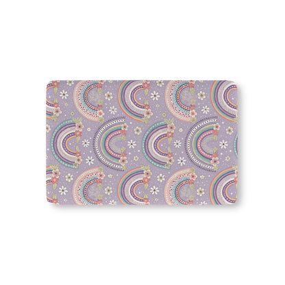 Posy Rainbows fitted crib sheet on a nursery crib mattress