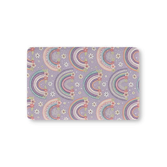 Posy Rainbows fitted crib sheet on a nursery crib mattress