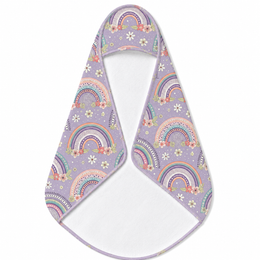Posy Rainbows hooded baby towel wrapped around a baby