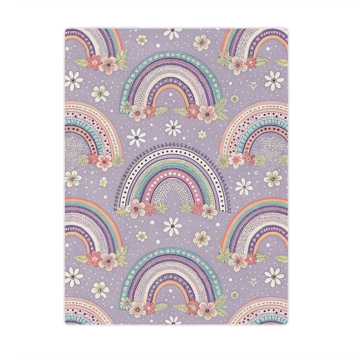 Minky baby blanket in lilac and mint, Posy Rainbows print