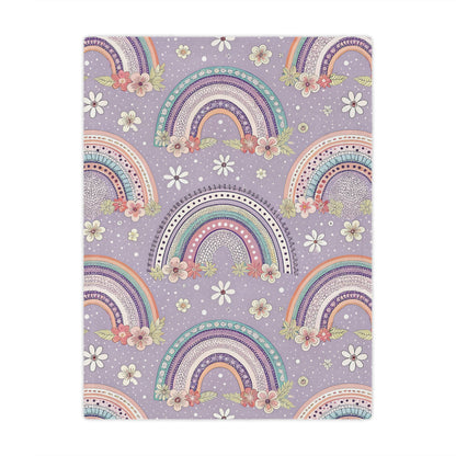 Minky baby blanket in lilac and mint, Posy Rainbows print