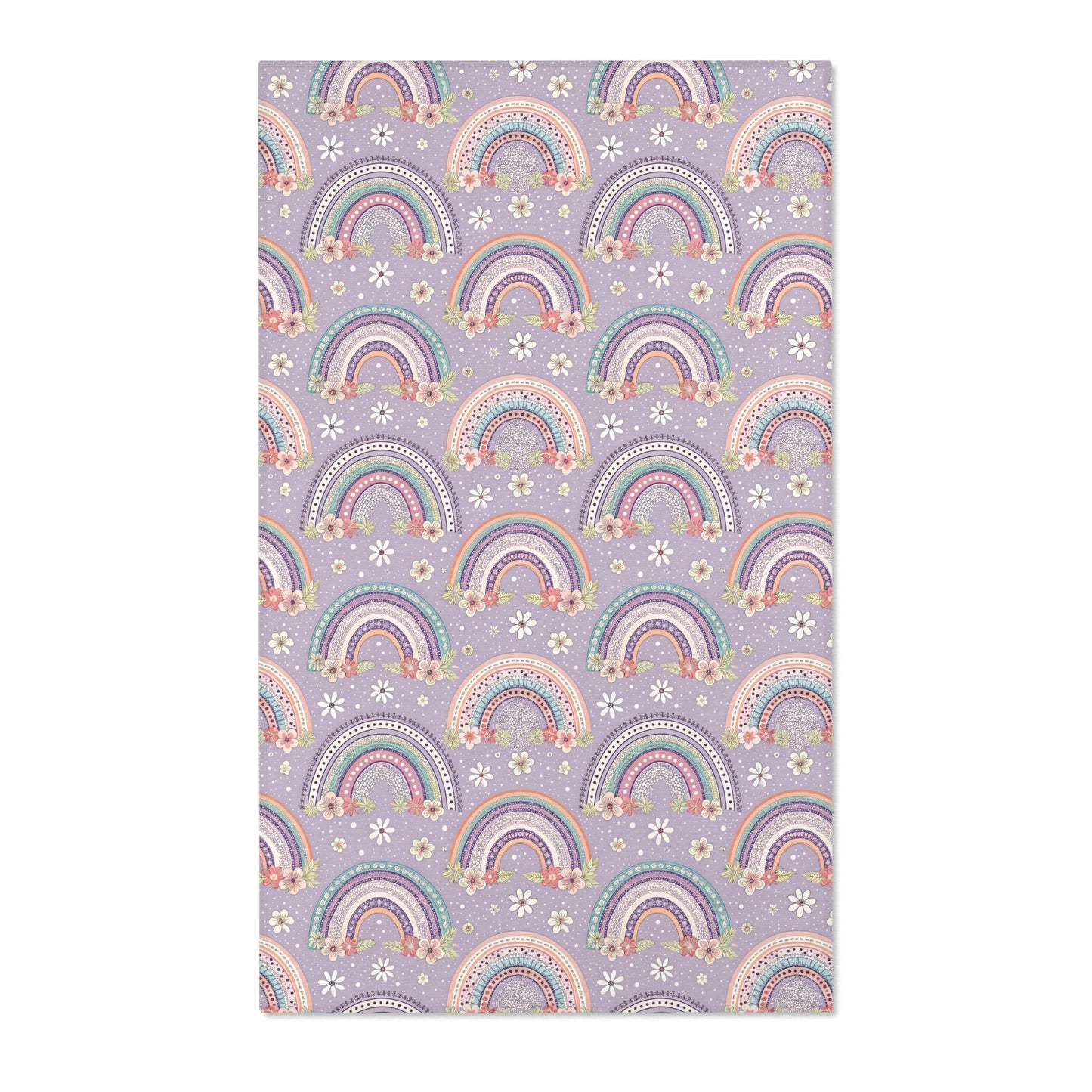Lilac rainbow nursery area rug with mint and coral bands