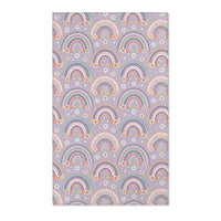 Lilac rainbow nursery area rug with mint and coral bands