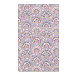 Lilac rainbow nursery area rug with mint and coral bands