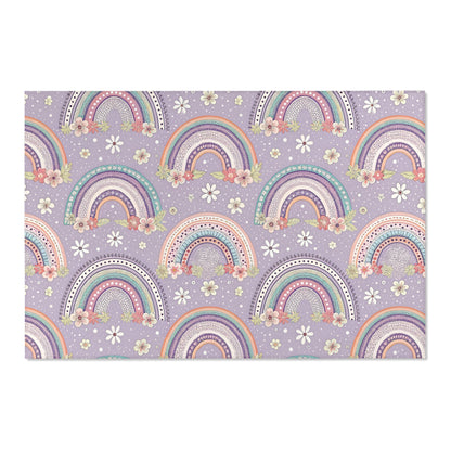 Low pile nursery rug with banded rainbows on lilac