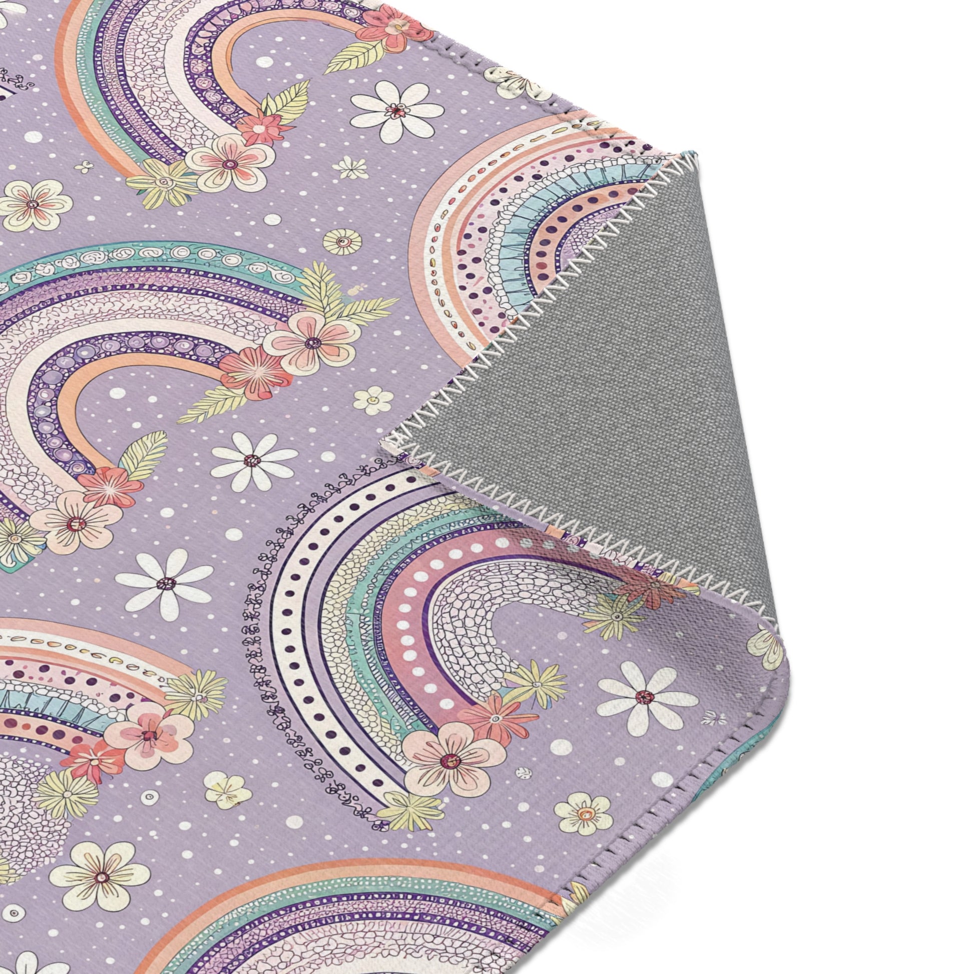 Posy Rainbows nursery rug pattern shown flat