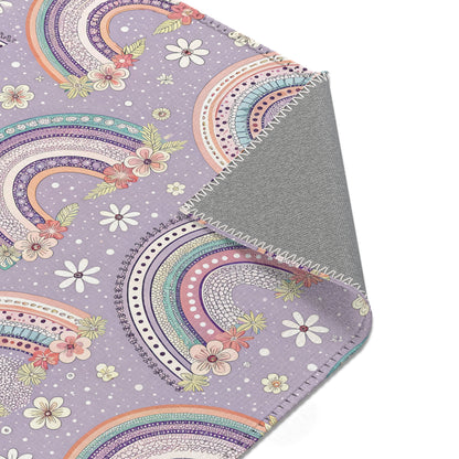 Posy Rainbows nursery rug pattern shown flat