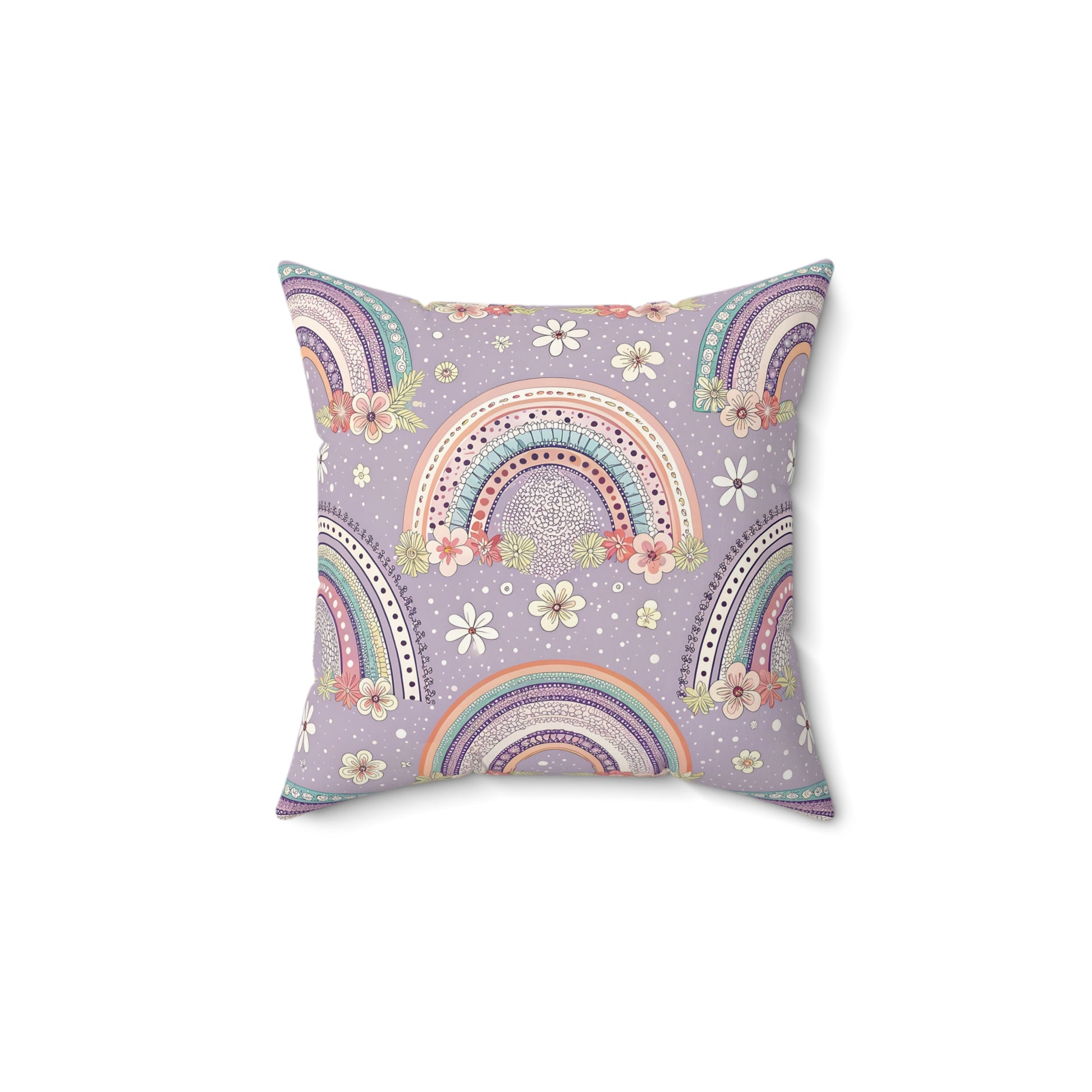 Posy Rainbows decorative nursery pillow on a glider chair
