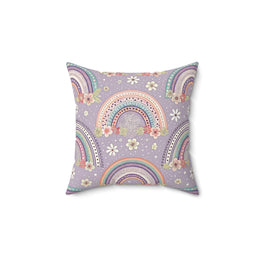 Posy Rainbows decorative nursery pillow on a glider chair