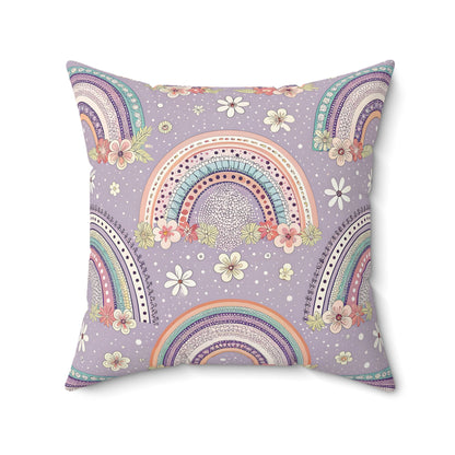 Posy Rainbows nursery pillow shown from the front