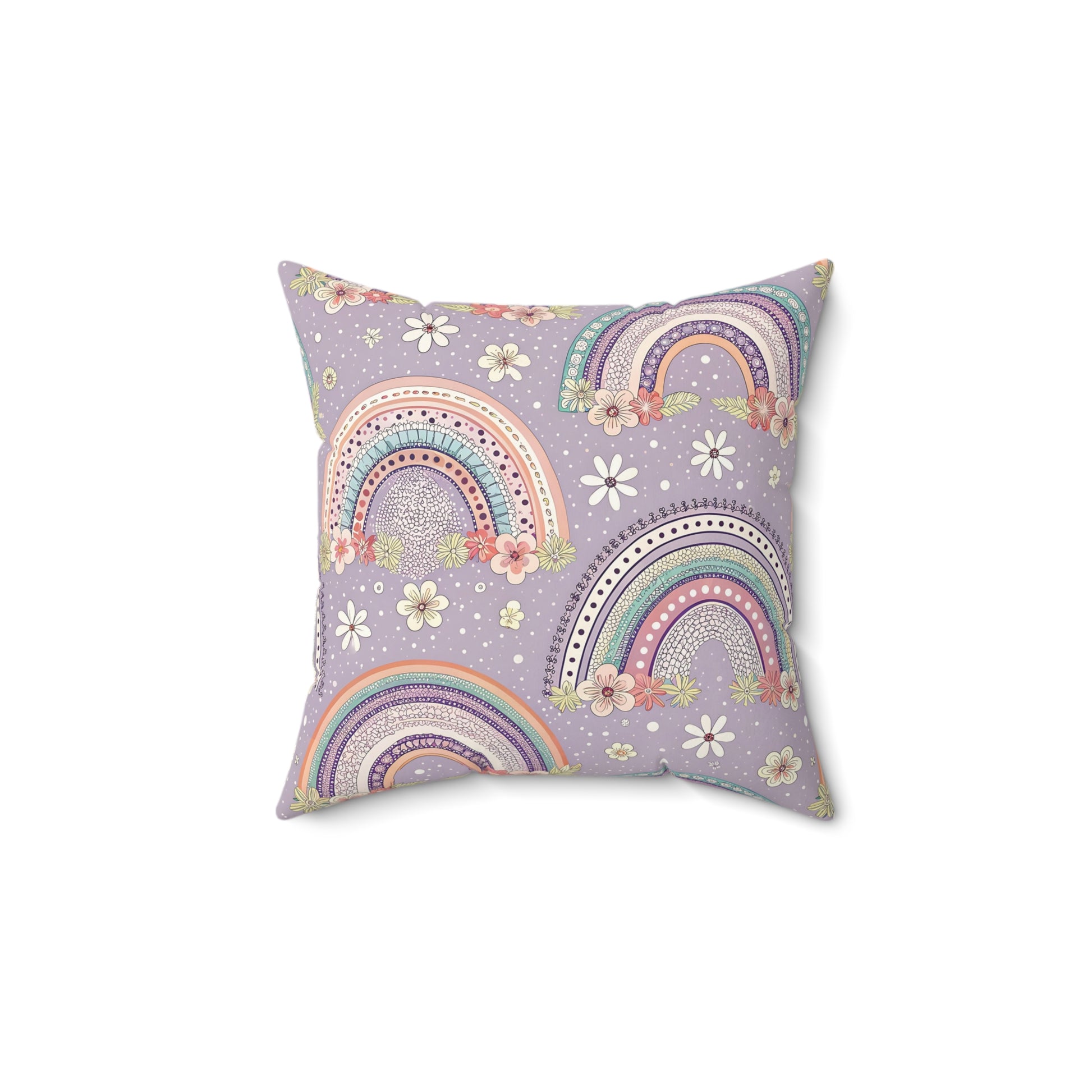 Posy Rainbows pillow in the 18 inch square size