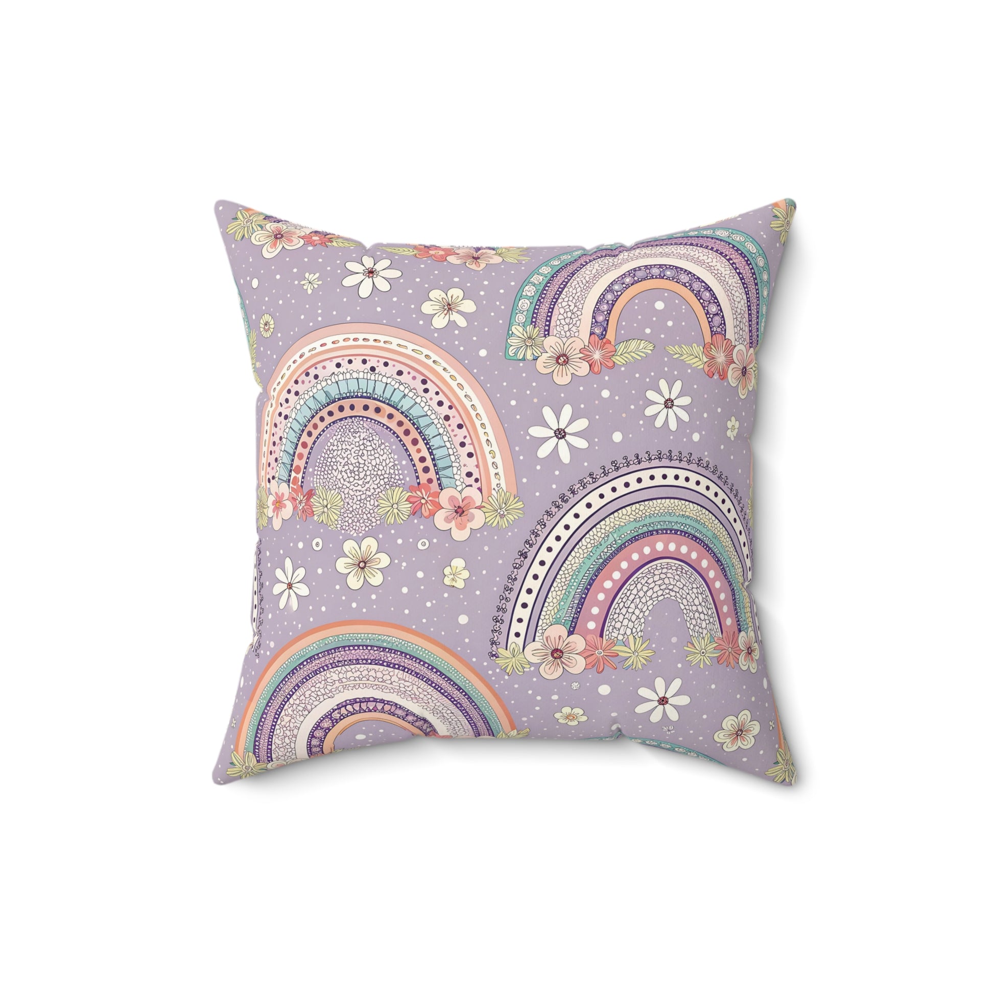 Nursery pillow in lilac and coral, Posy Rainbows print