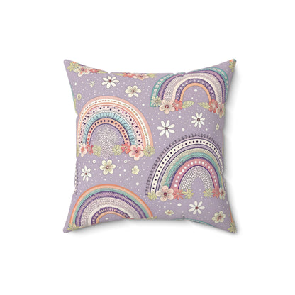 Nursery pillow in lilac and coral, Posy Rainbows print