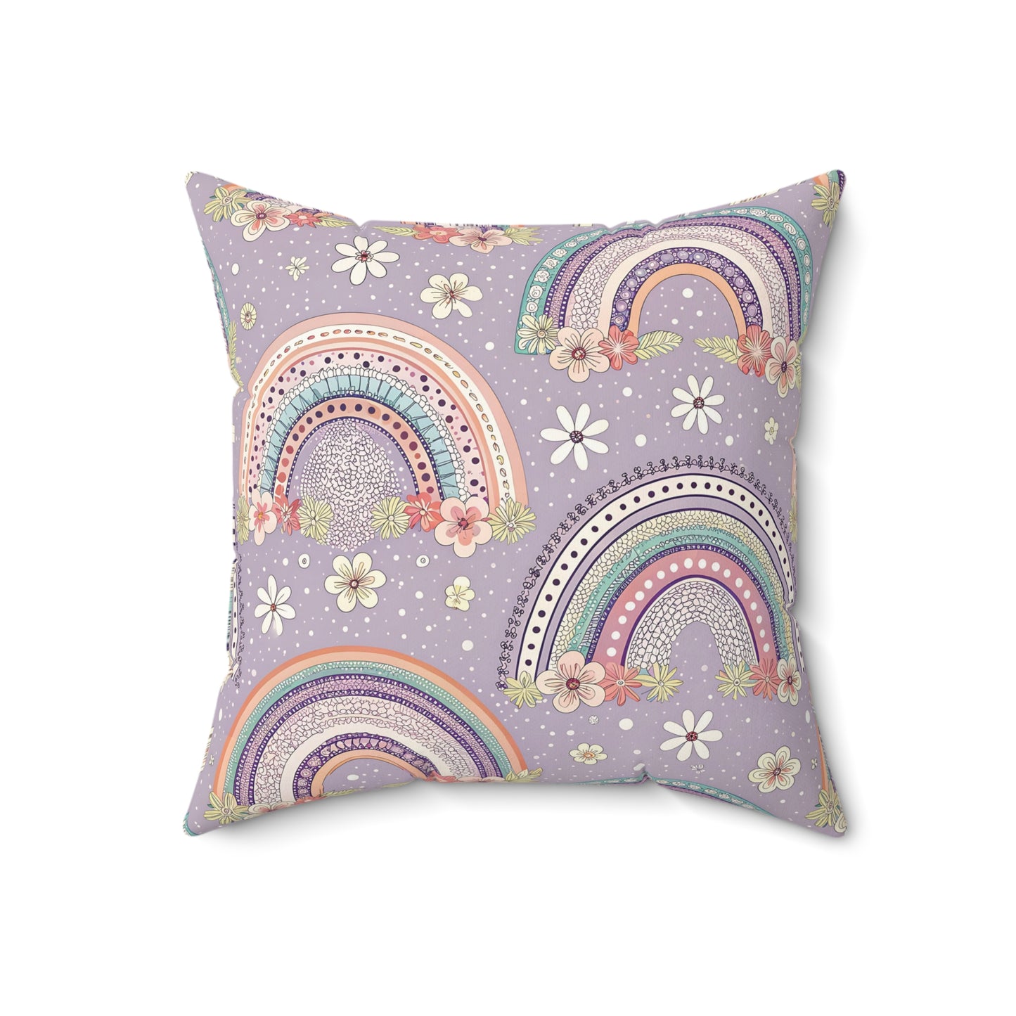 Posy Rainbows decorative pillow against a plain background