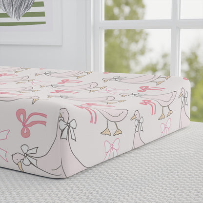 Ribbon Goose pad cover matching the nursery crib sheet