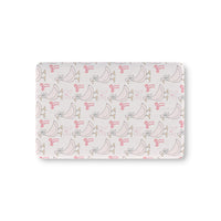 Ribbon Goose fitted crib sheet on a nursery crib mattress