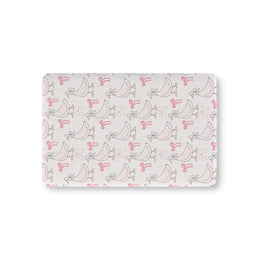 Ribbon Goose fitted crib sheet on a nursery crib mattress