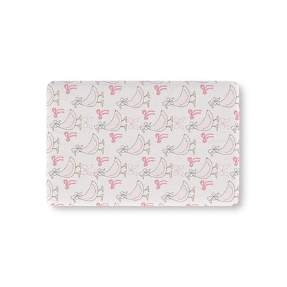 Ribbon Goose fitted crib sheet on a nursery crib mattress