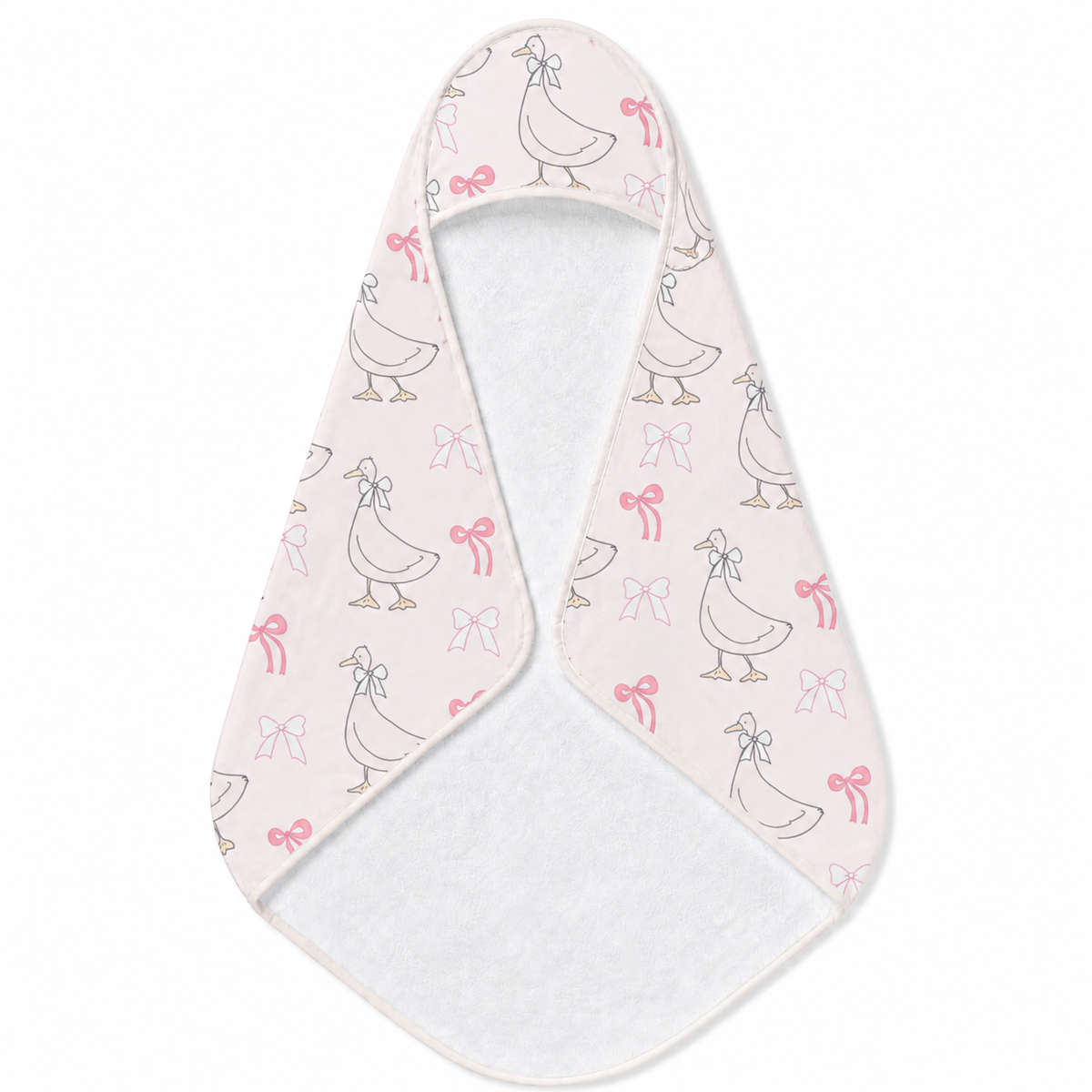 Ribbon Goose hooded baby towel wrapped around a baby