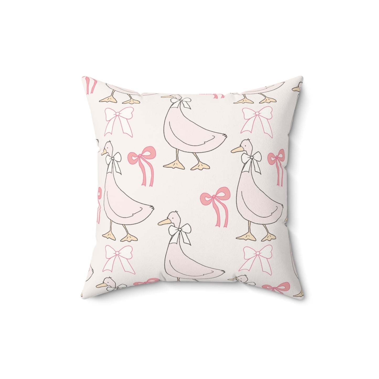 Faux suede nursery pillow in soft pink geese and bows