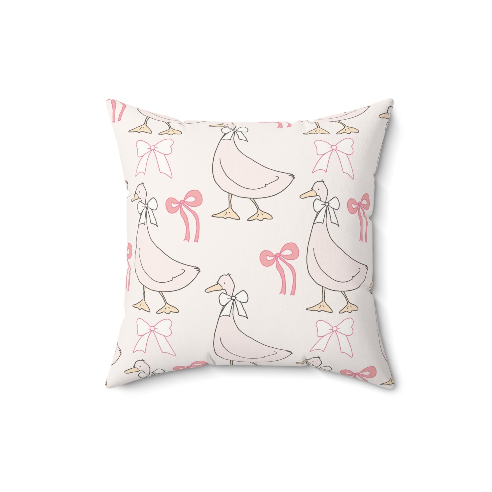 Faux suede nursery pillow in soft pink geese and bows