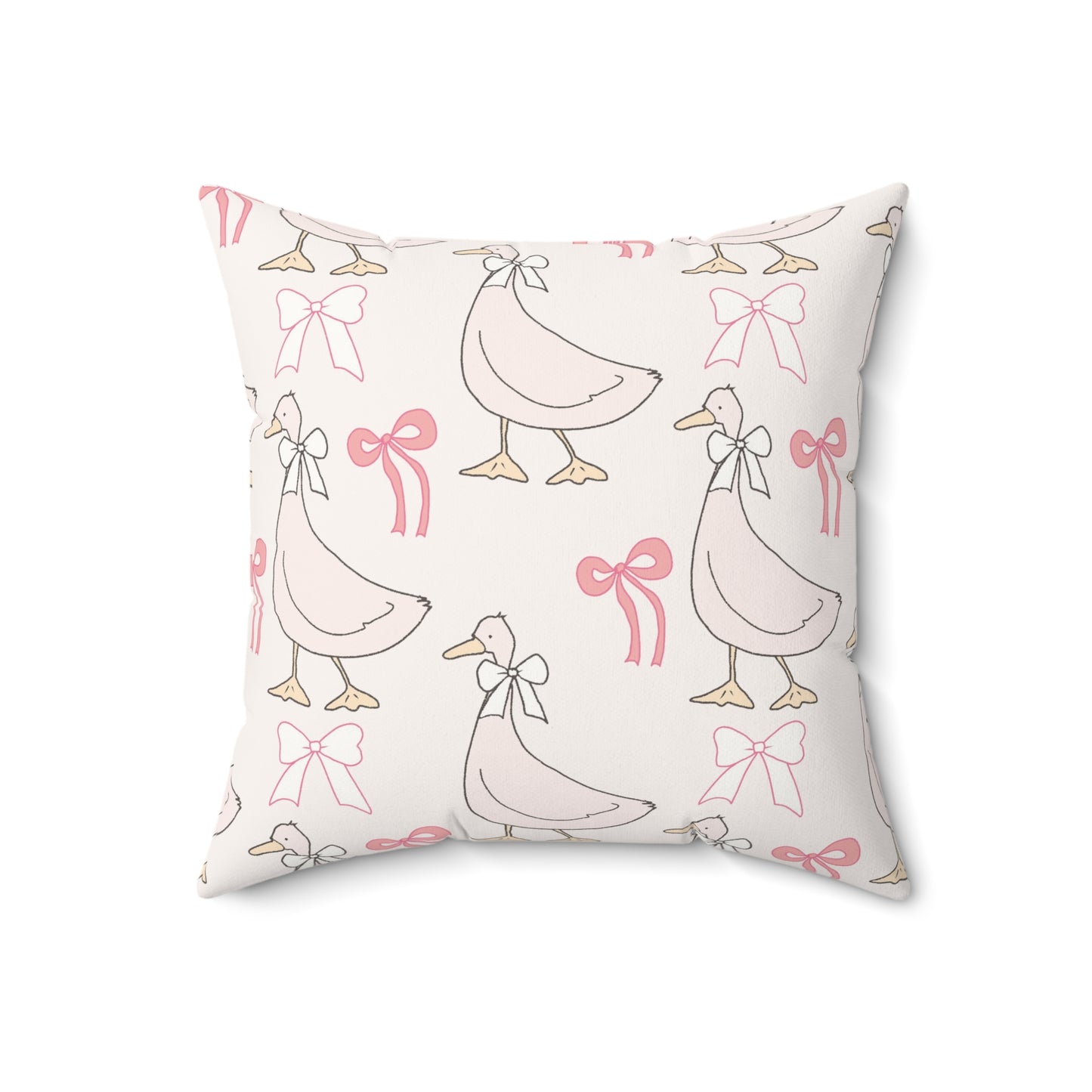 Ribbon Goose pillow, geese in bows on a blush ground