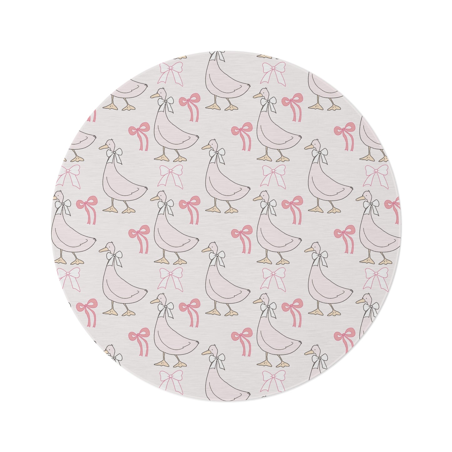 Ribbon Goose round nursery rug on a baby room floor