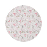 Ribbon Goose round nursery rug on a baby room floor