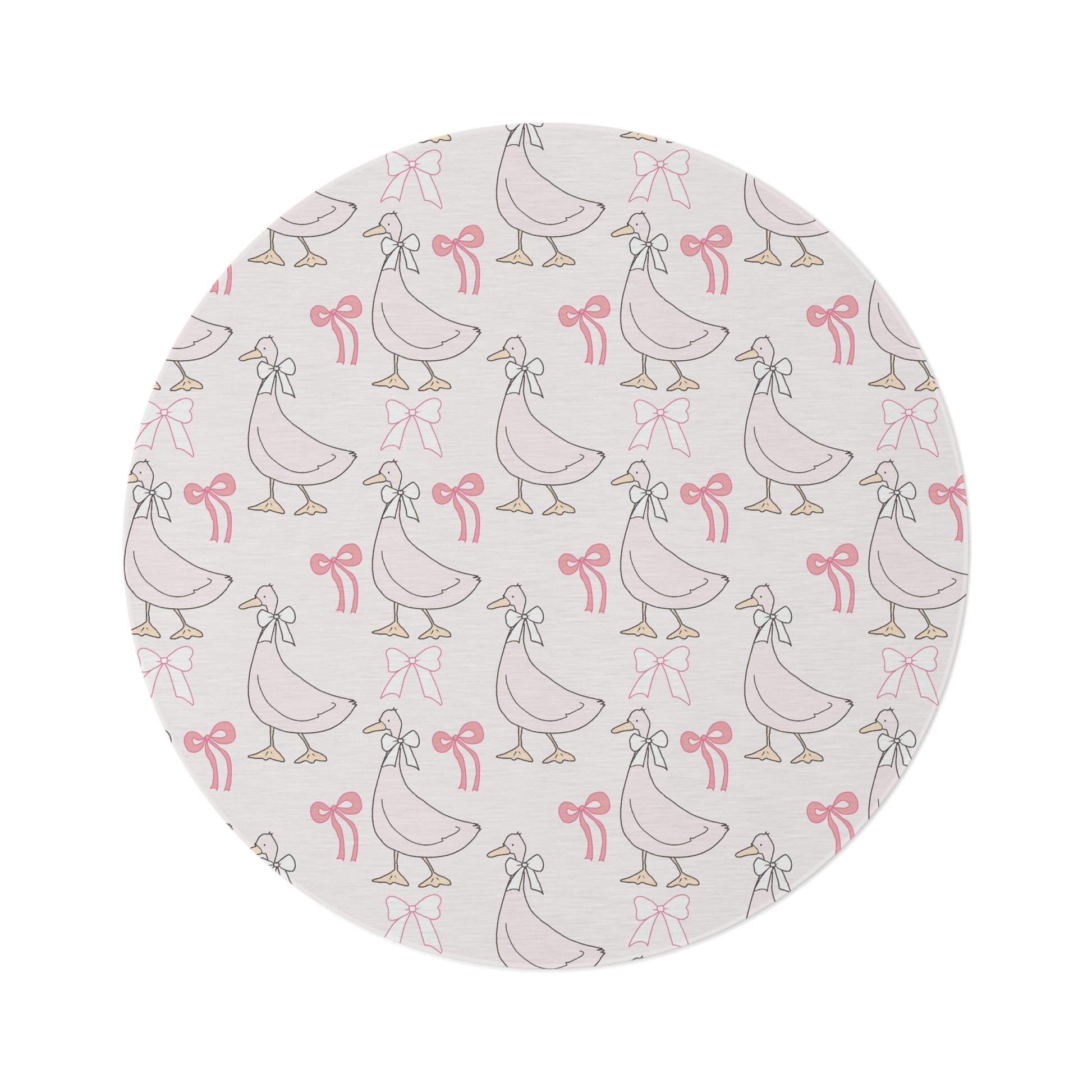 Ribbon Goose round nursery rug on a baby room floor