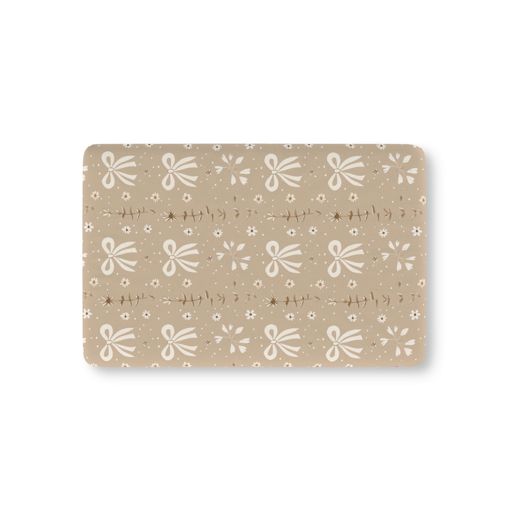 Ribbon Meadow fitted crib sheet on a nursery crib mattress