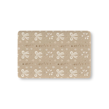 Ribbon Meadow fitted crib sheet on a nursery crib mattress
