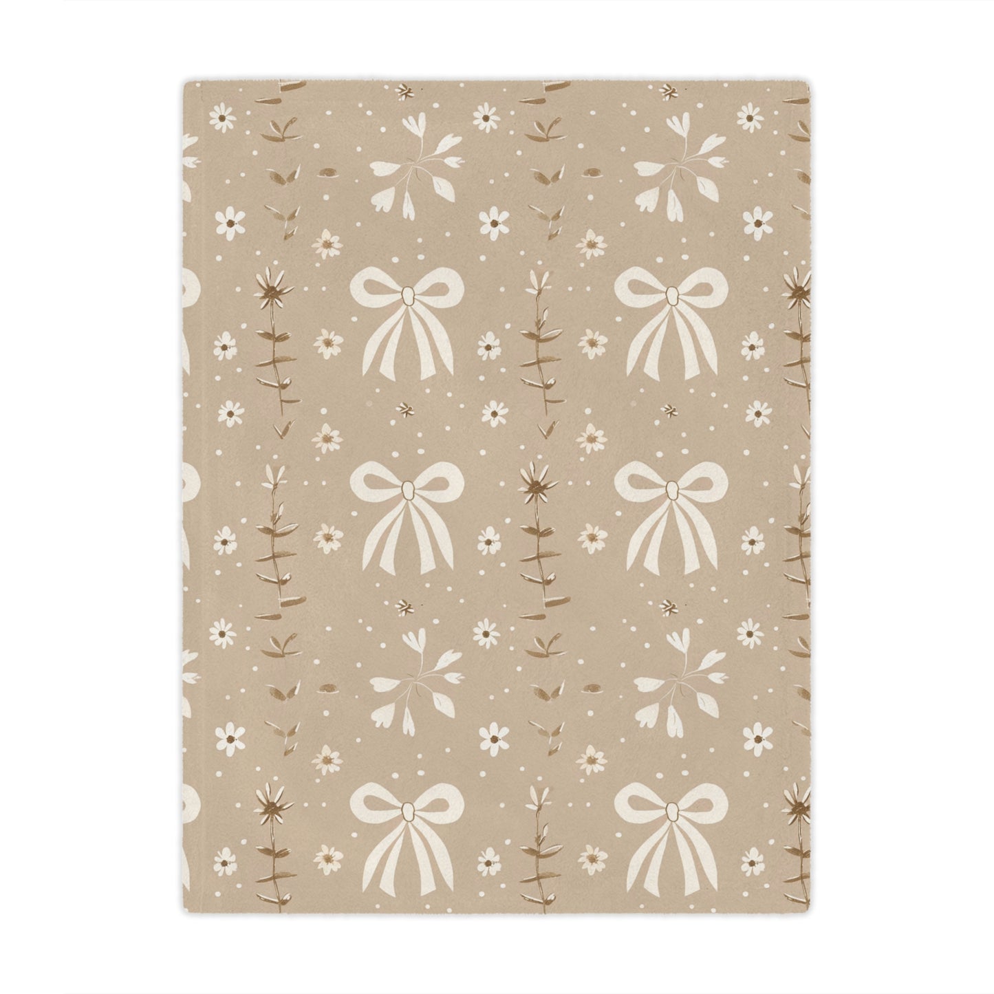 Minky baby blanket in taupe and cream, Ribbon Meadow print