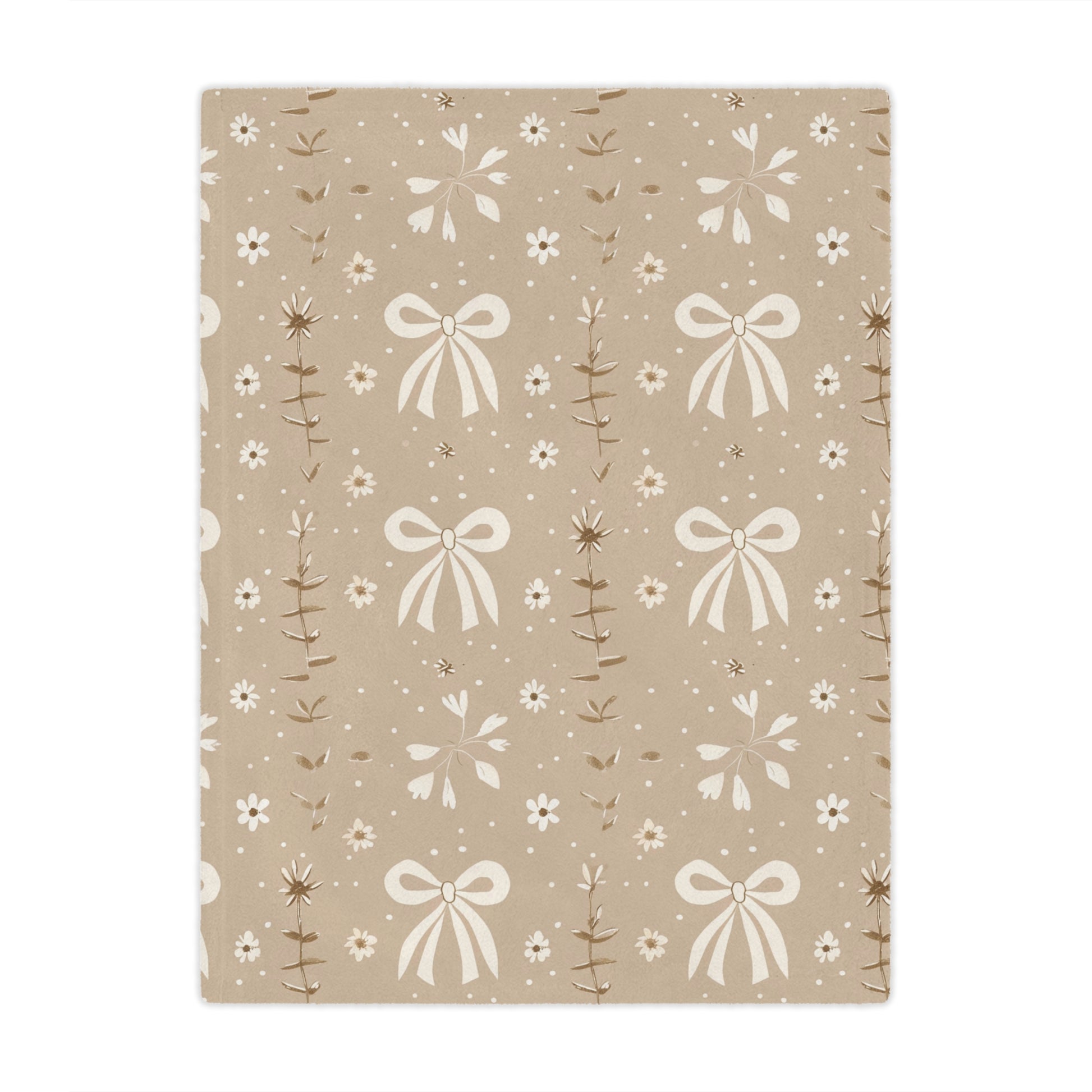 Minky baby blanket in taupe and cream, Ribbon Meadow print